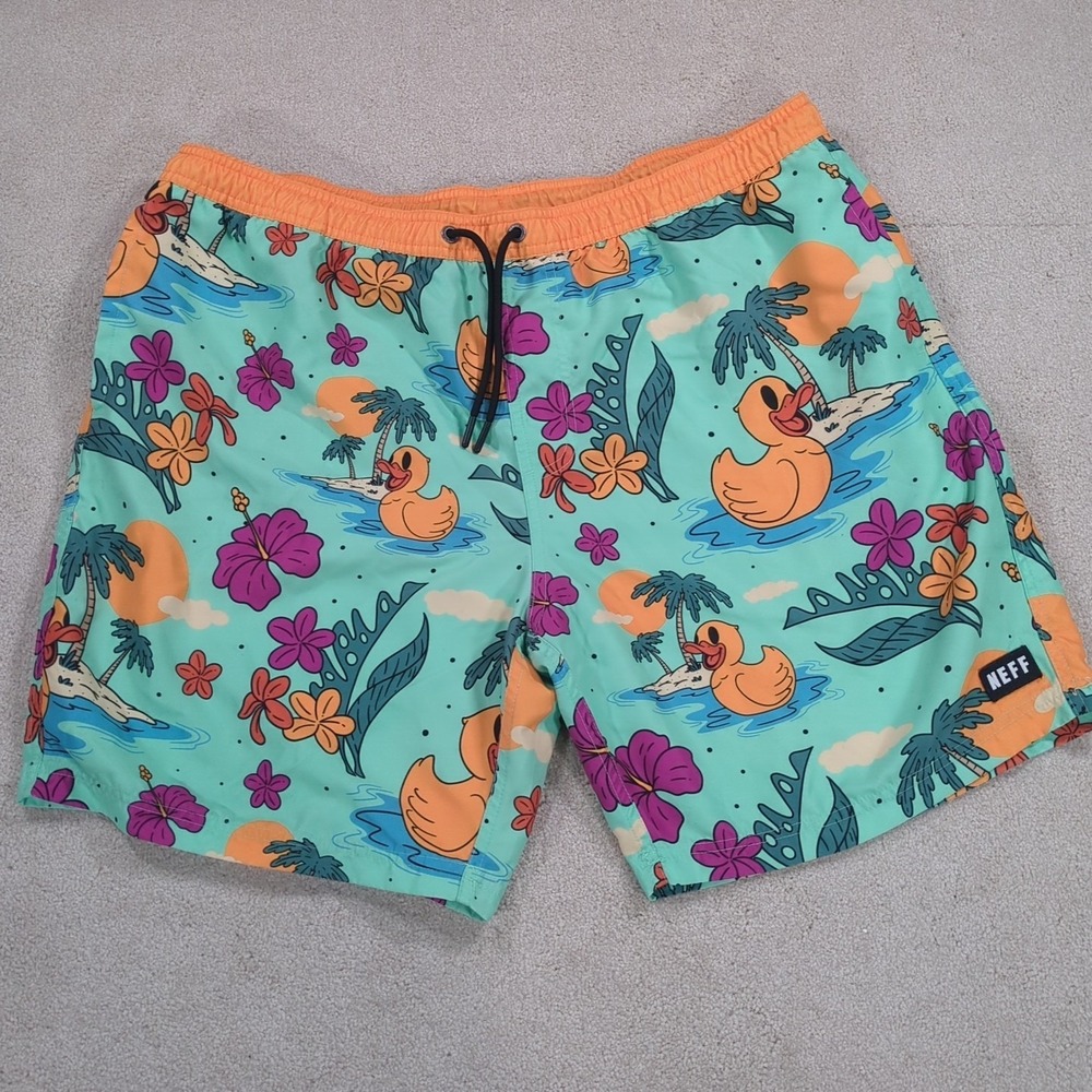 NEFF Men's XXL Board Shorts Tropical Ducks Ducky Swim Trunks Colorful Hawaiian